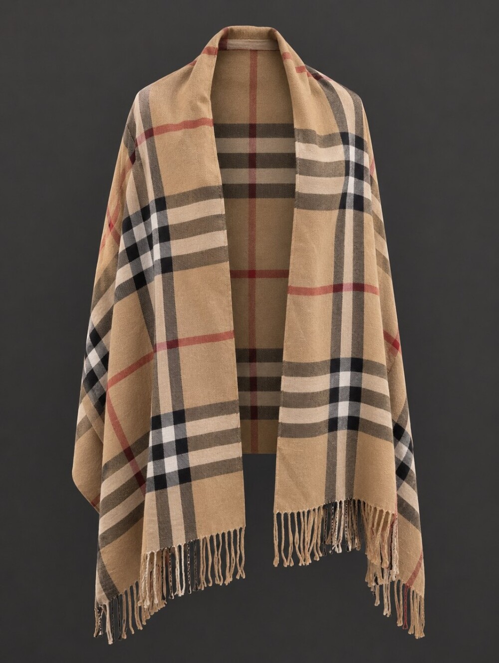 Pashmina Women's Beige Plaid Fringe Scarf Wrap